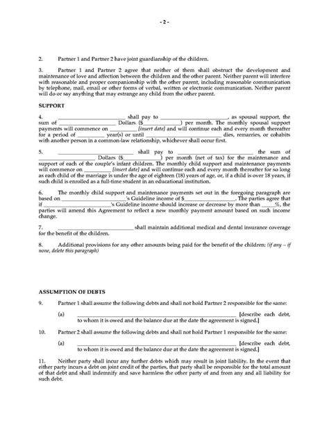 common law separation agreement template ontario